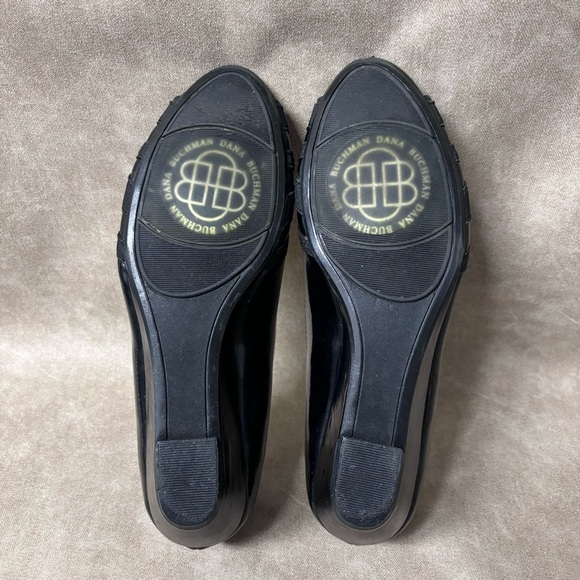 Dana Buchman Black Patent Leather Open Toe Wedge Shoes Women's Size 9 - Picture 6 of 9